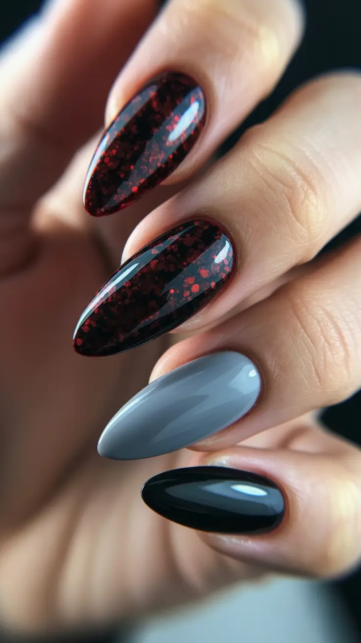 stiletto nail designs 2026 Dark Ember Glass Shards