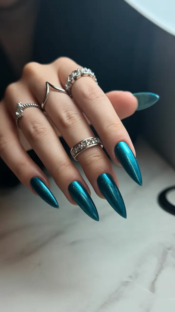stiletto nail designs 2026 Oceanic Teal Radiance