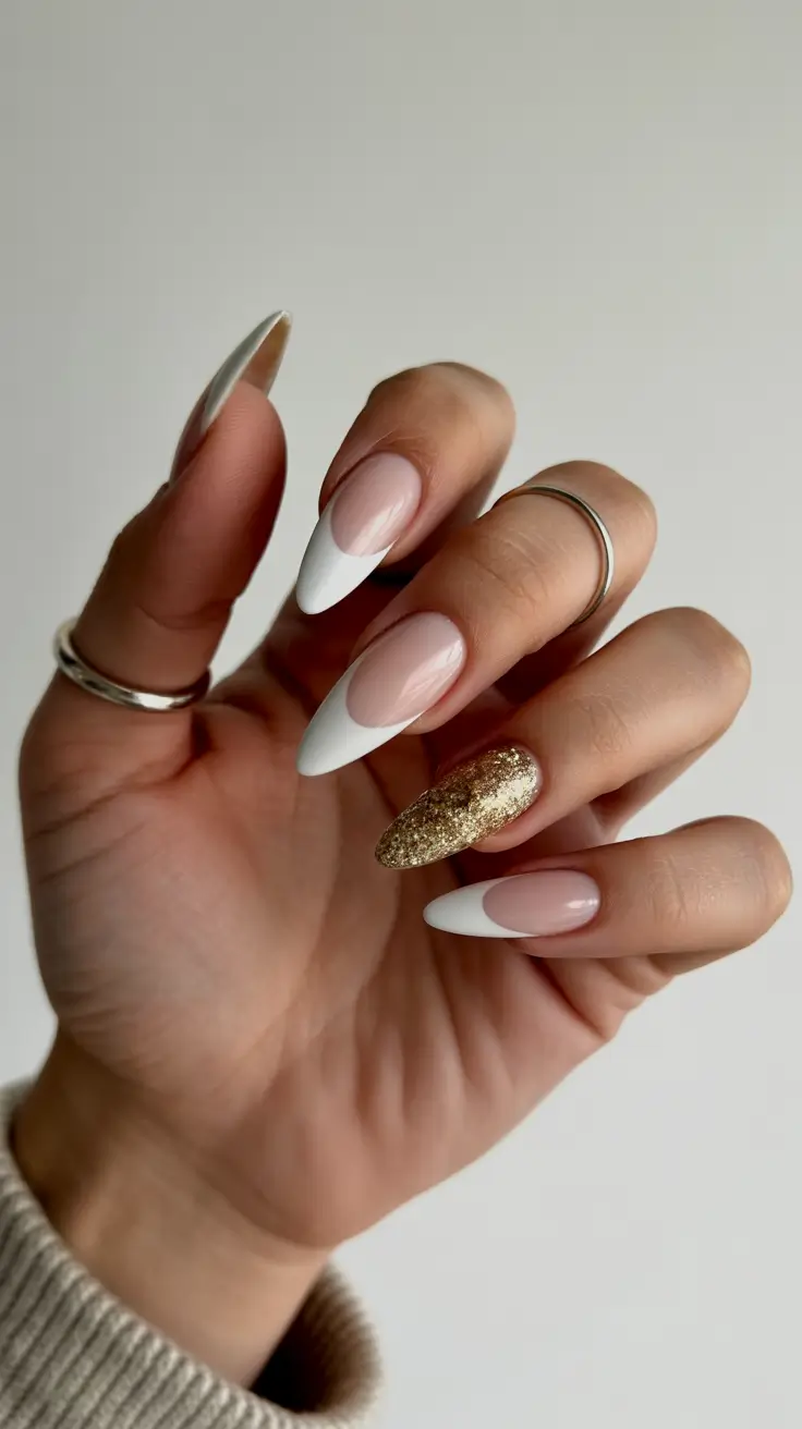 stiletto nail designs 2026 French Cloud Edge With Gold Spark