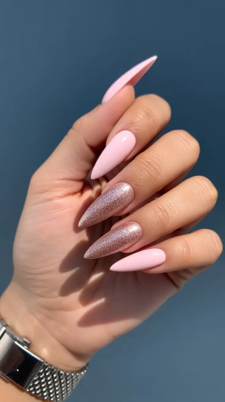 stiletto nail designs 2026 Rosy Champagne Daylight