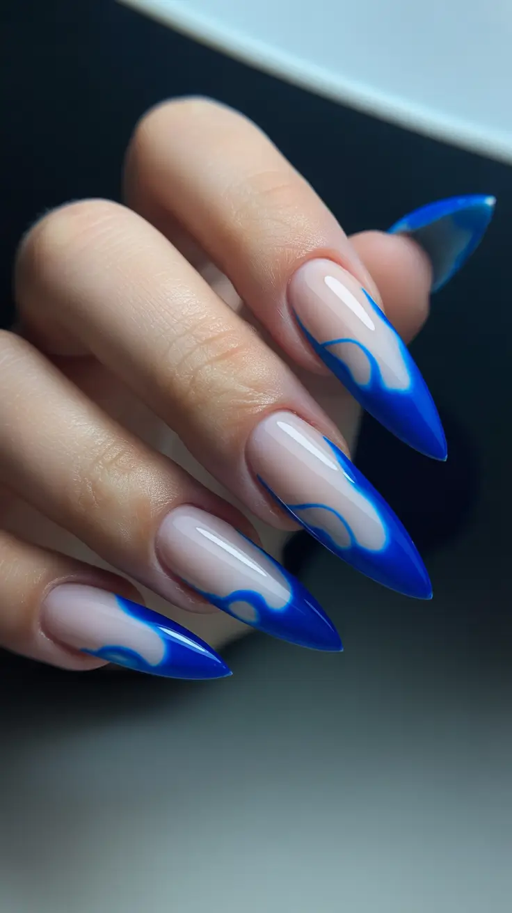 stiletto nail designs 2026 Cobalt Flame Contour