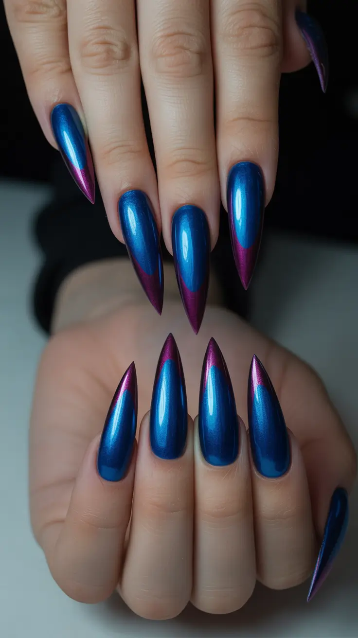 stiletto nail designs 2026 Magenta Blade Twilight