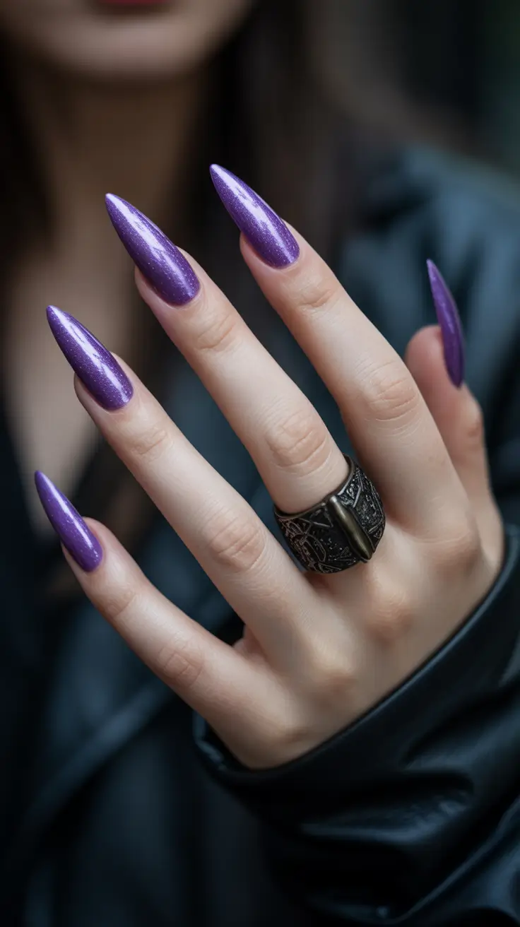 stiletto nail designs 2026 Lavender Steel Siren