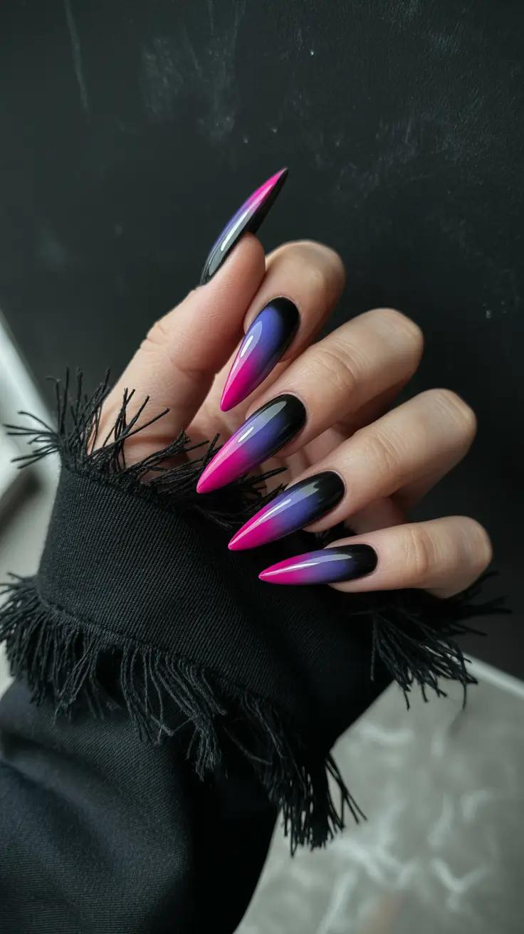 stiletto nail designs 2026 Neon Eclipse Gradient