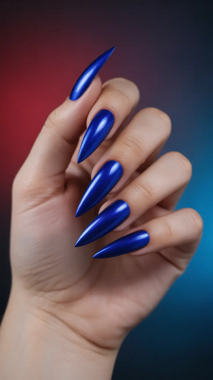 stiletto nail designs 2026 Electric Royal Chrome