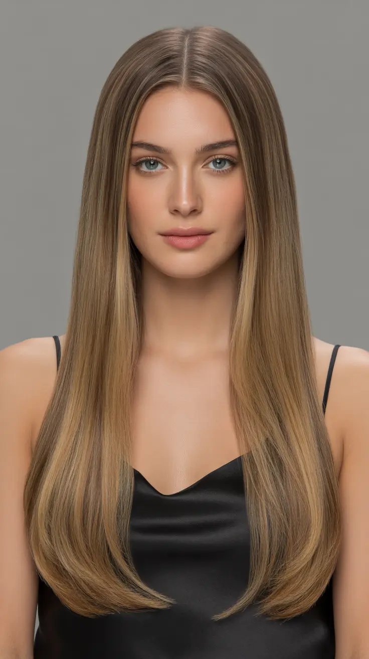Straight hairstyle ideas 2026 Soft Glossy Layers with Center Part