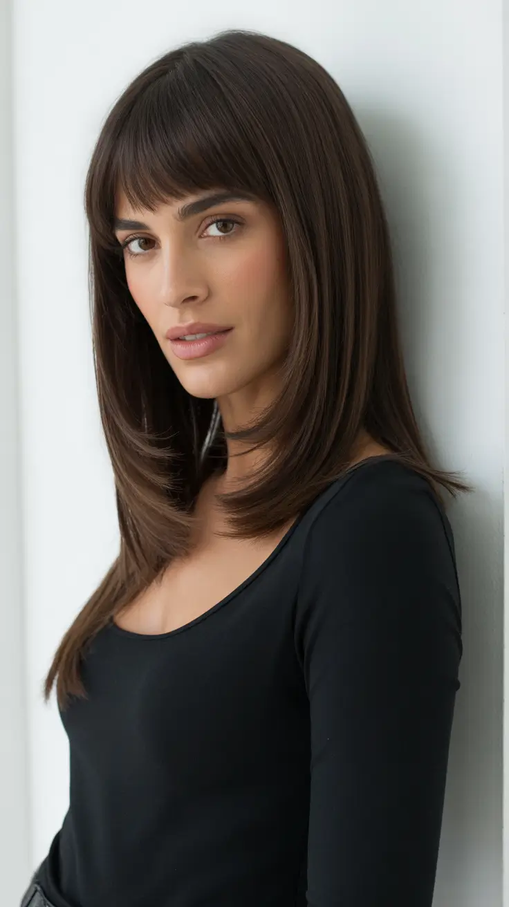 Straight hairstyle ideas 2026 Feathered Mid-Length with Bangs