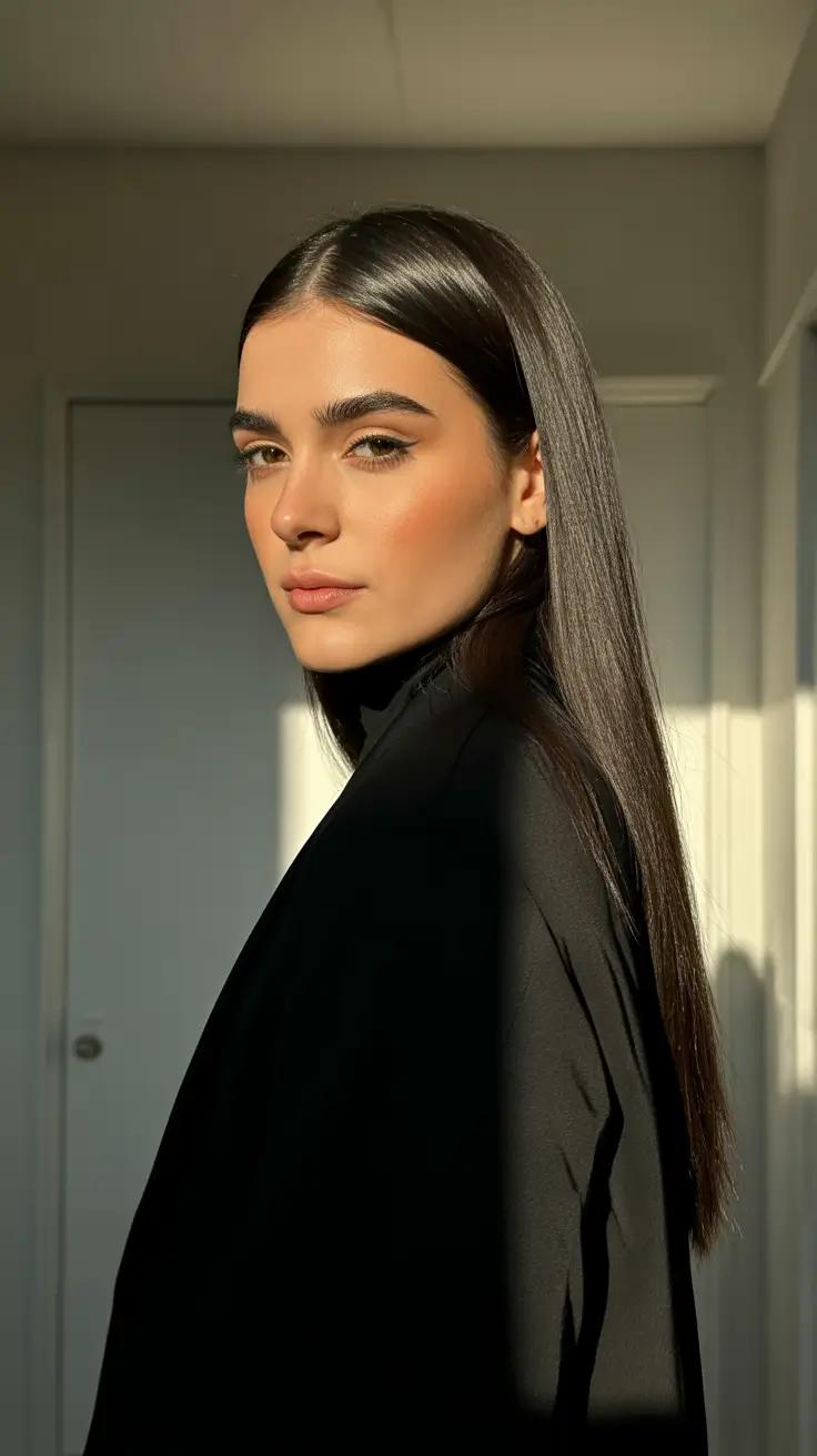 Straight hairstyle ideas 2026 Glass-Shine Straight Hair with Minimalist Precision