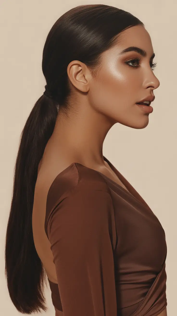 Straight hairstyle ideas 2026 Clean Low Ponytail with Sleek Finish