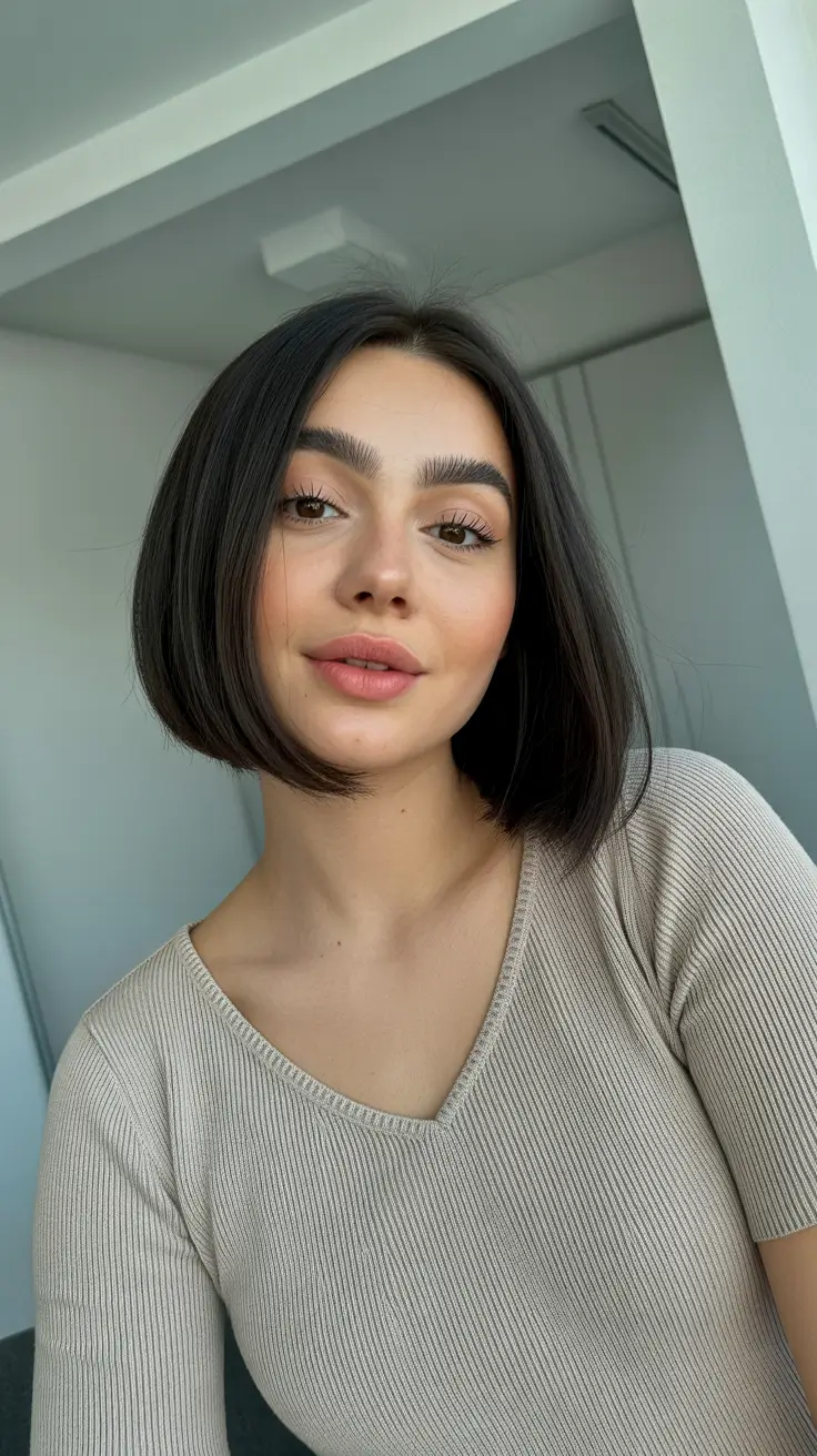 Straight hairstyle ideas 2026 Short Contoured Bob with Tucked Ends