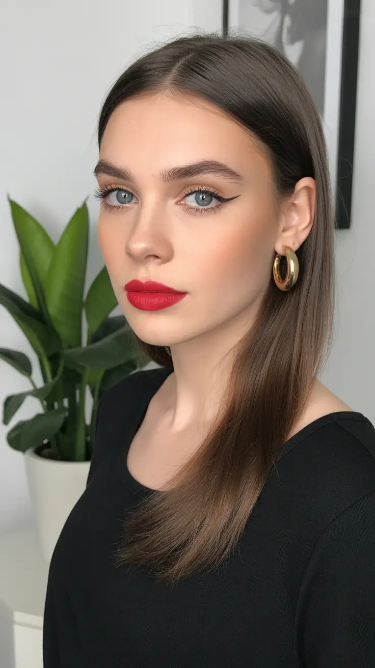 Straight hairstyle ideas 2026 Sharp Mid-Length Brunette Sleek Style