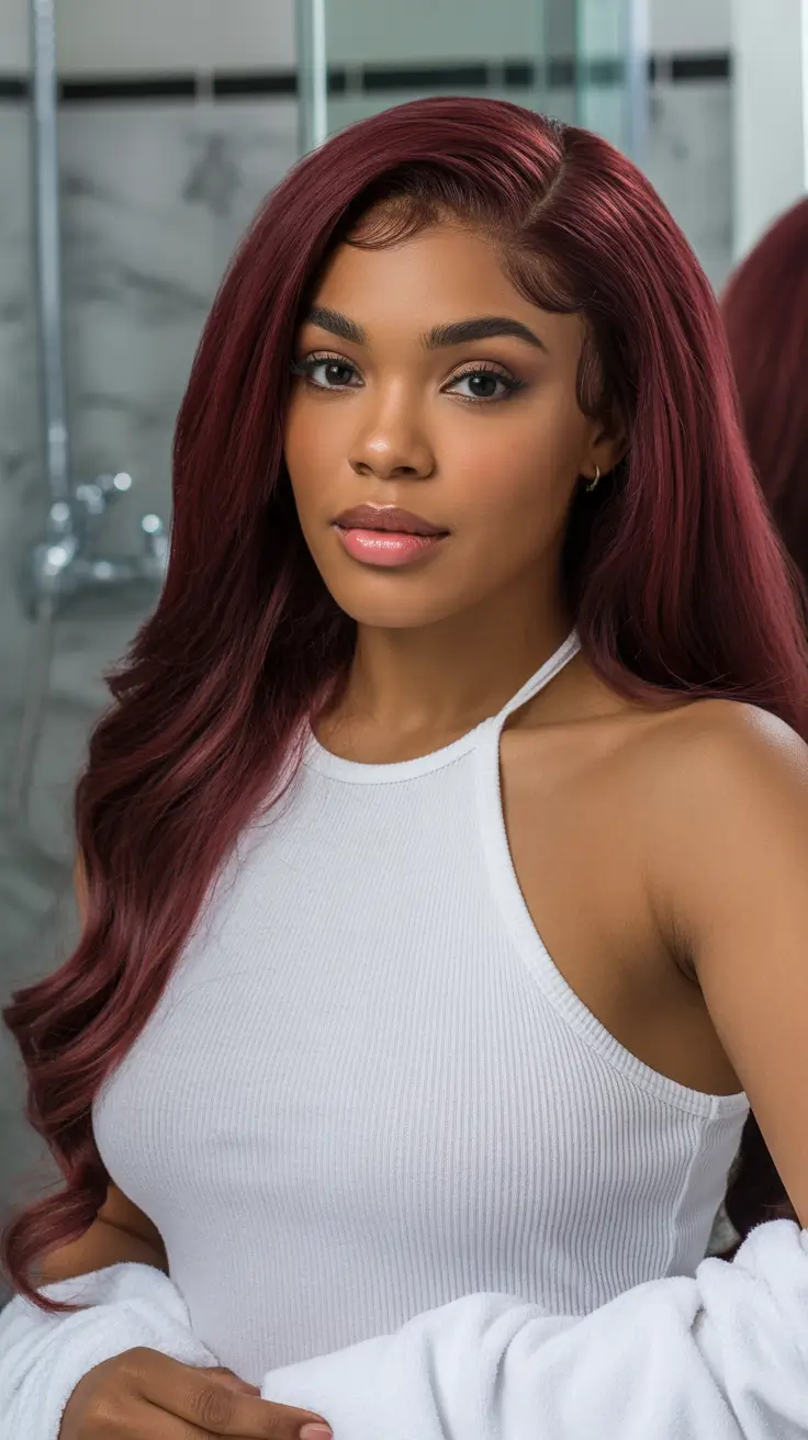 Stylish black women hairstyles 2026 deep burgundy glamour