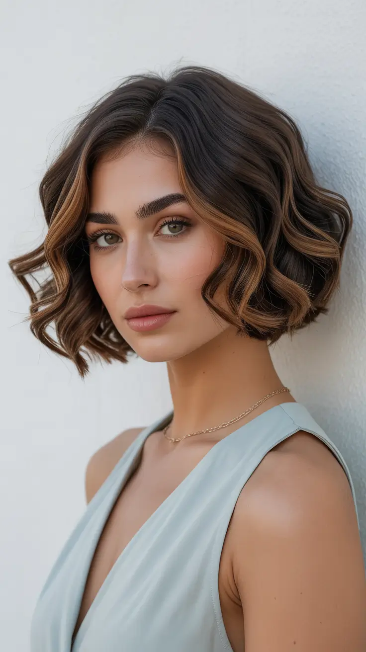 Stylish bob cuts for women 2026 Soft Wavy Bob With Caramel Contour
