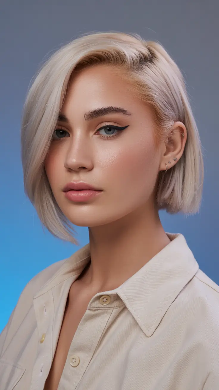 Stylish bob cuts for women 2026 Ice-Blonde Angled Bob With Subtle Movement
