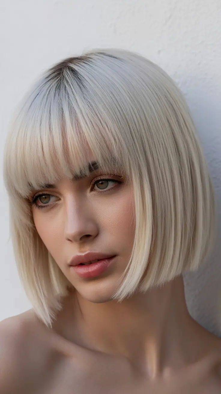 Stylish bob cuts for women 2026 Platinum Straight Bob With Blunt Fringe