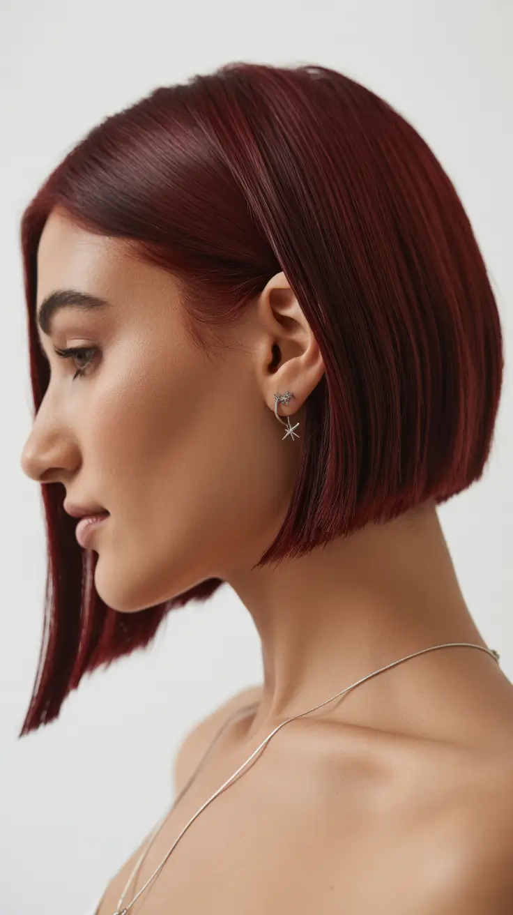 Stylish bob cuts for women 2026 Sharp Burgundy A-Line Bob With Precision Ends