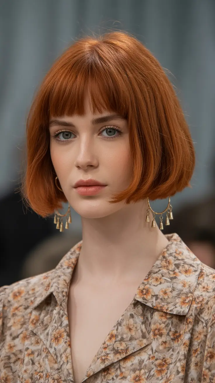 Stylish bob cuts for women 2026 Ginger Bob With Soft Fringe and Rounded Shape