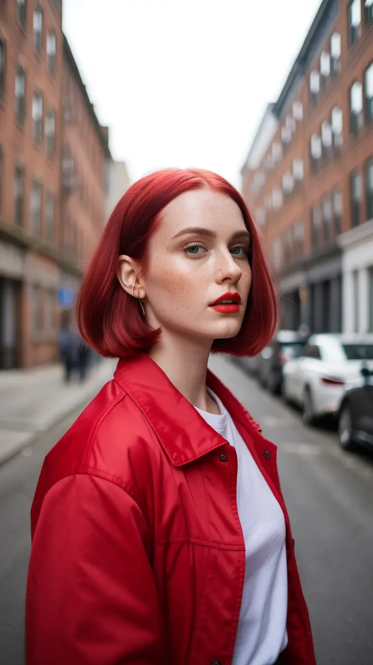 Stylish bob cuts for women 2026 Glossy Red Bob With Sleek Contour