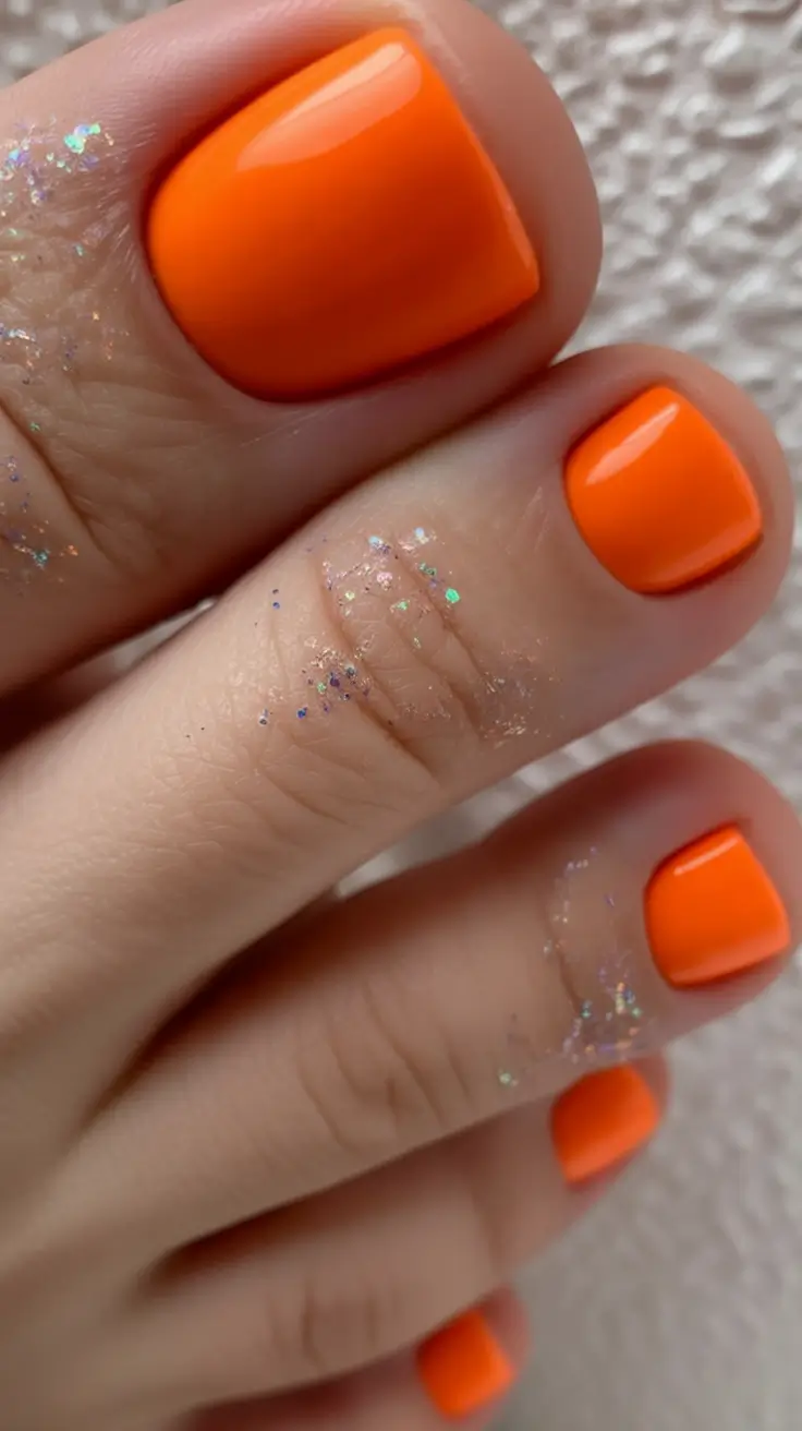 toe nails pedicure 2026 Neon Tangerine Glow