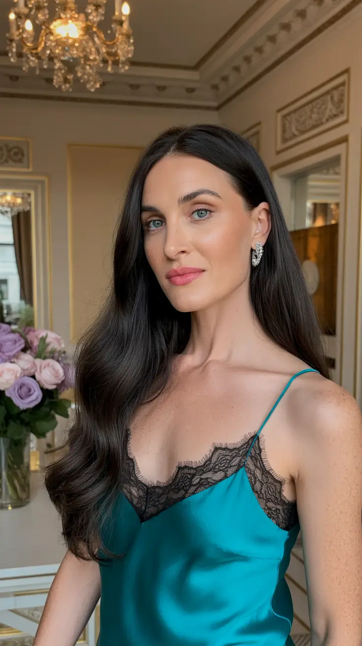 Trendy haircuts for women over 40 2026 Glamorous Long Waves With Dramatic Shine