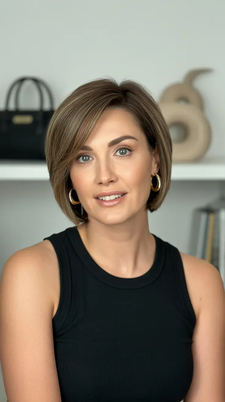 Trendy haircuts for women over 40 2026 Classic Short Bob With Side-Swept Volume