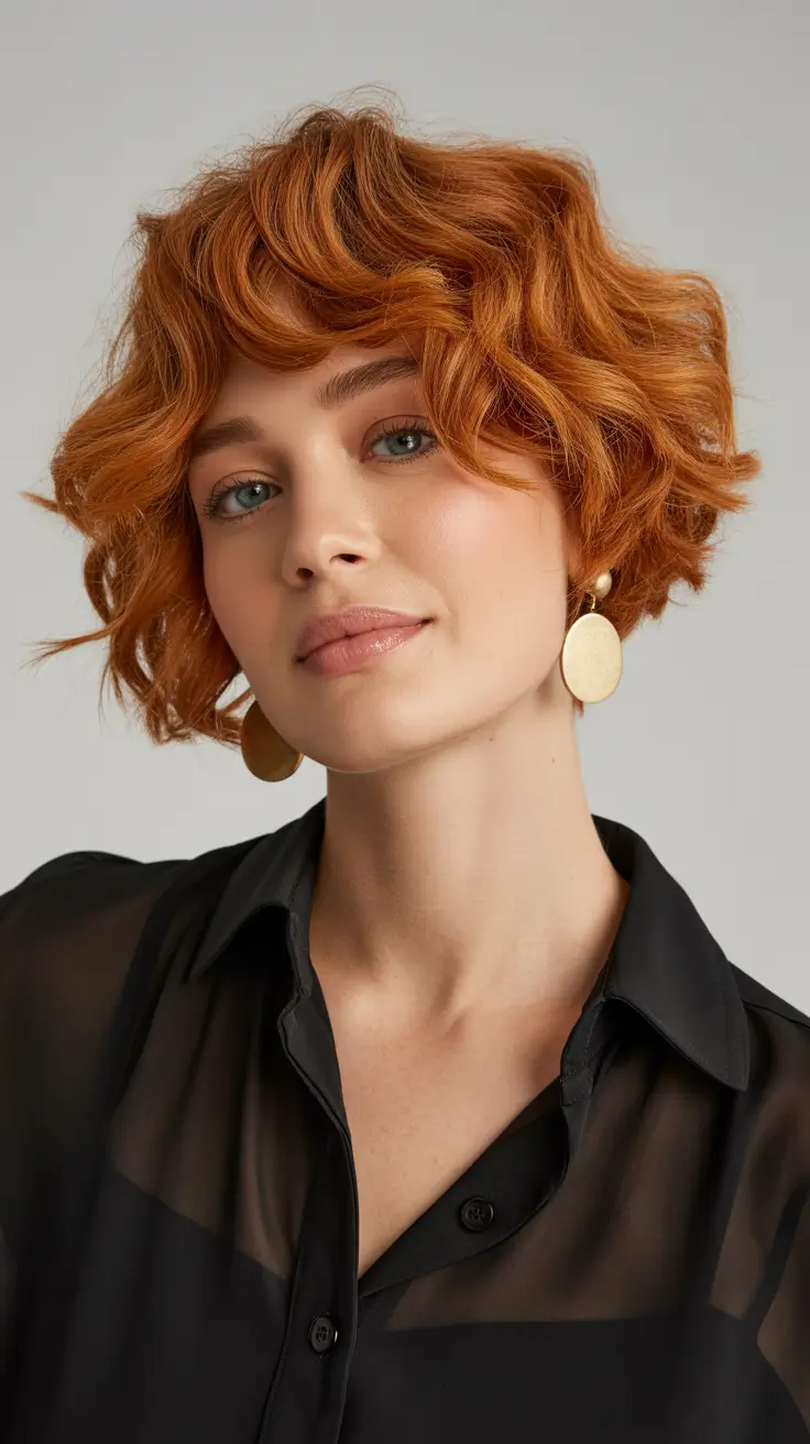 Trendy haircuts for women over 40 2026 Short Curly Shag With Playful Copper Texture