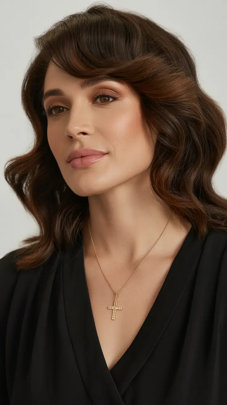 Trendy haircuts for women over 40 2026 Modern Wavy Lob With Full Curved Fringe