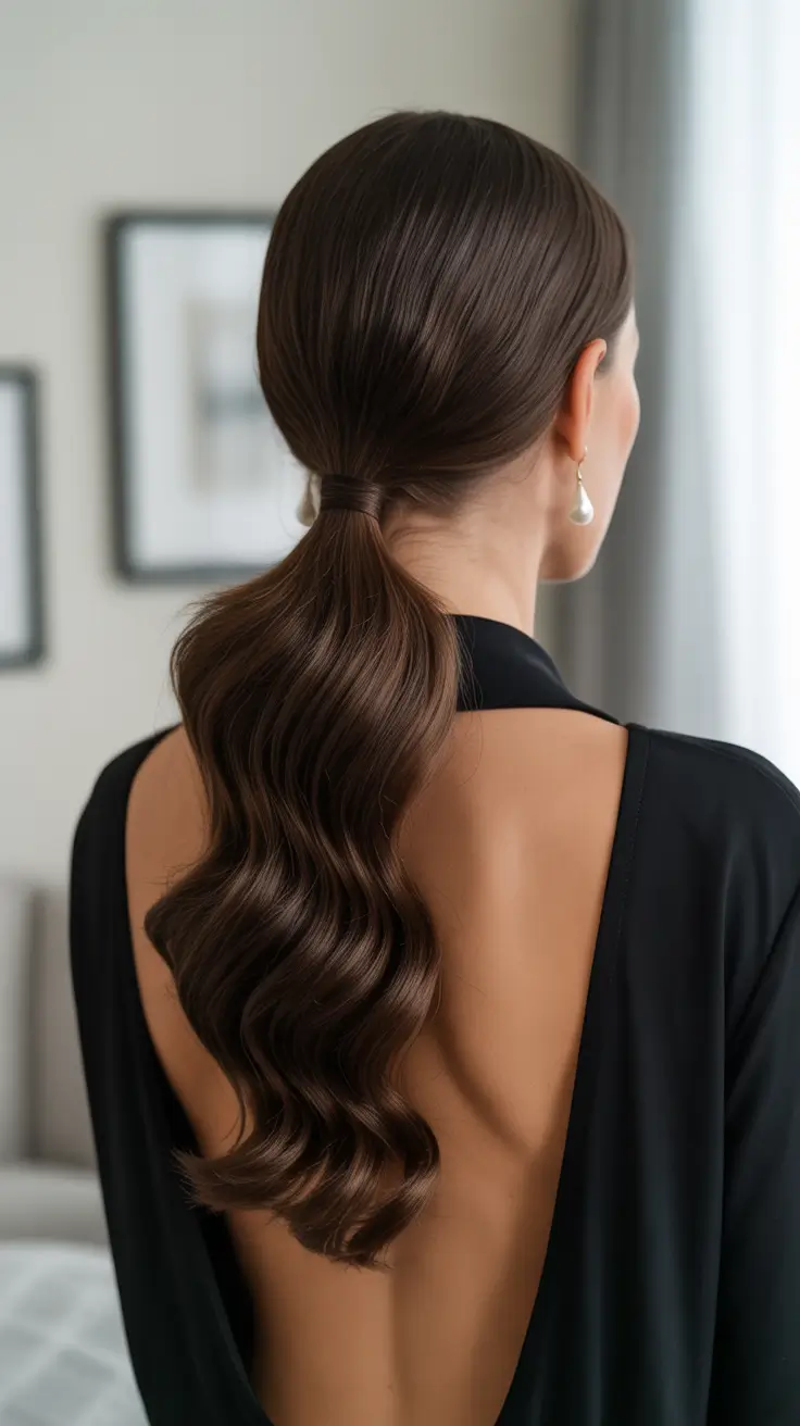 Trendy ponytail hairstyle ideas 2026 Soft Waves with a Minimalist Low Pony