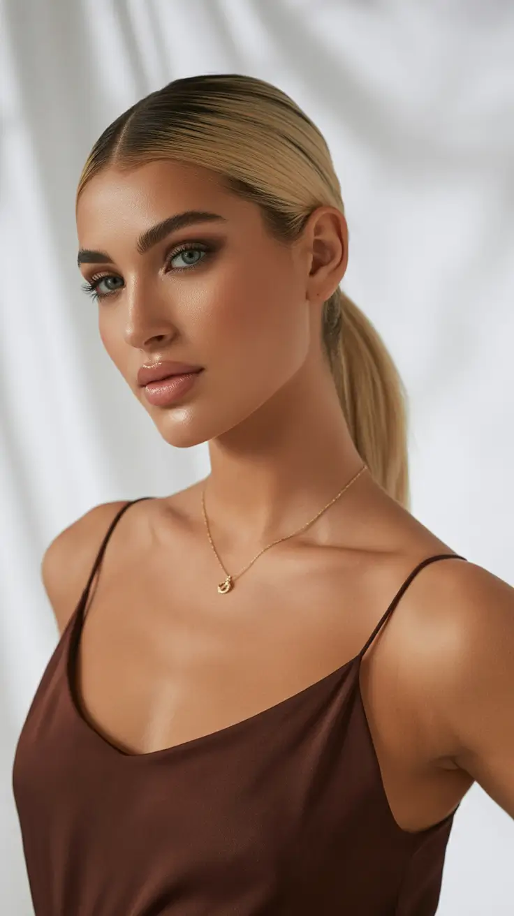 Trendy ponytail hairstyle ideas 2026 Classic Sleek Pony with Golden Warmth