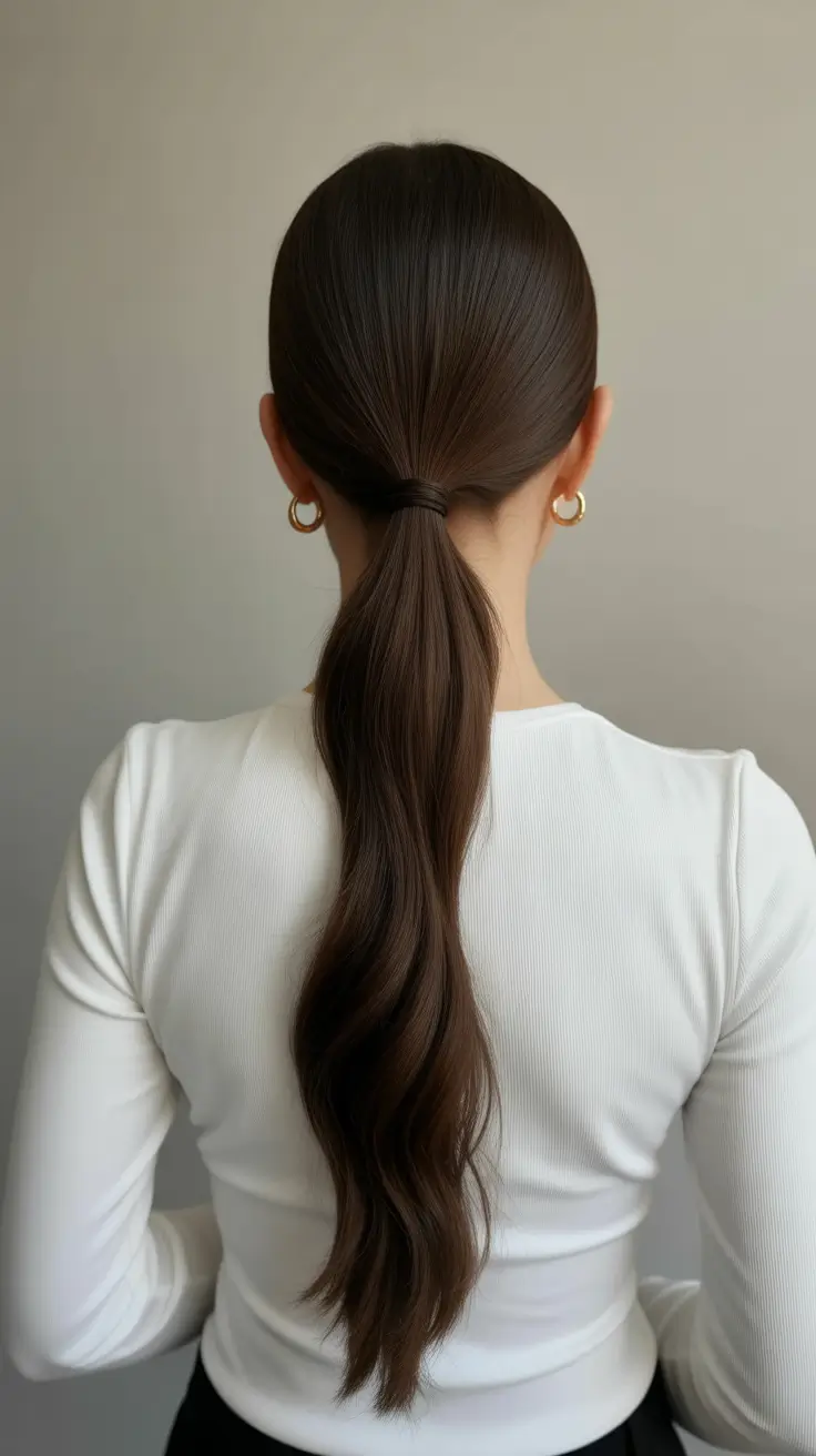 Trendy ponytail hairstyle ideas 2026 Classic Low Pony with Ultra-Smooth Roots