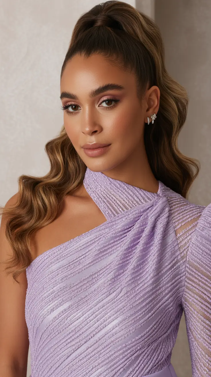 Trendy ponytail hairstyle ideas 2026 Voluminous High Pony with Sculpted Waves