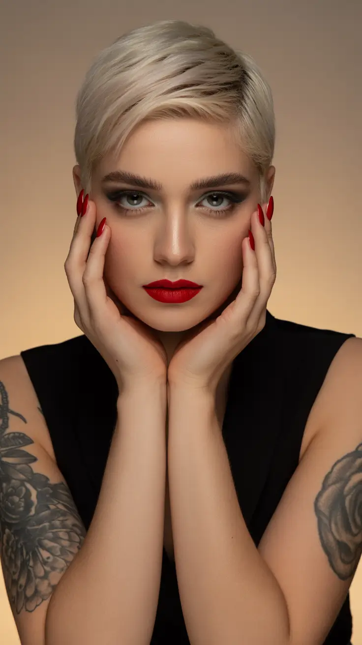 Trendy short hairstyles 2026 Platinum Power Pixie