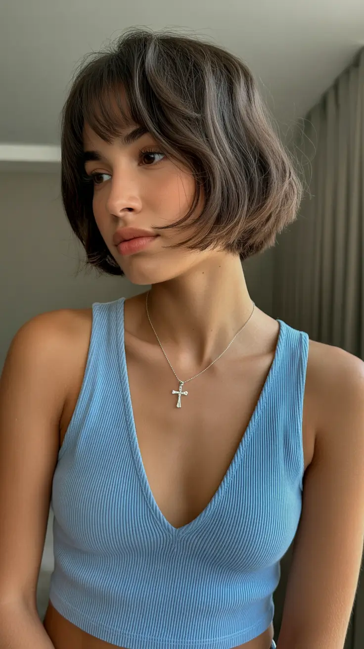 Trendy short hairstyles 2026 Parisian Bob with Fringe