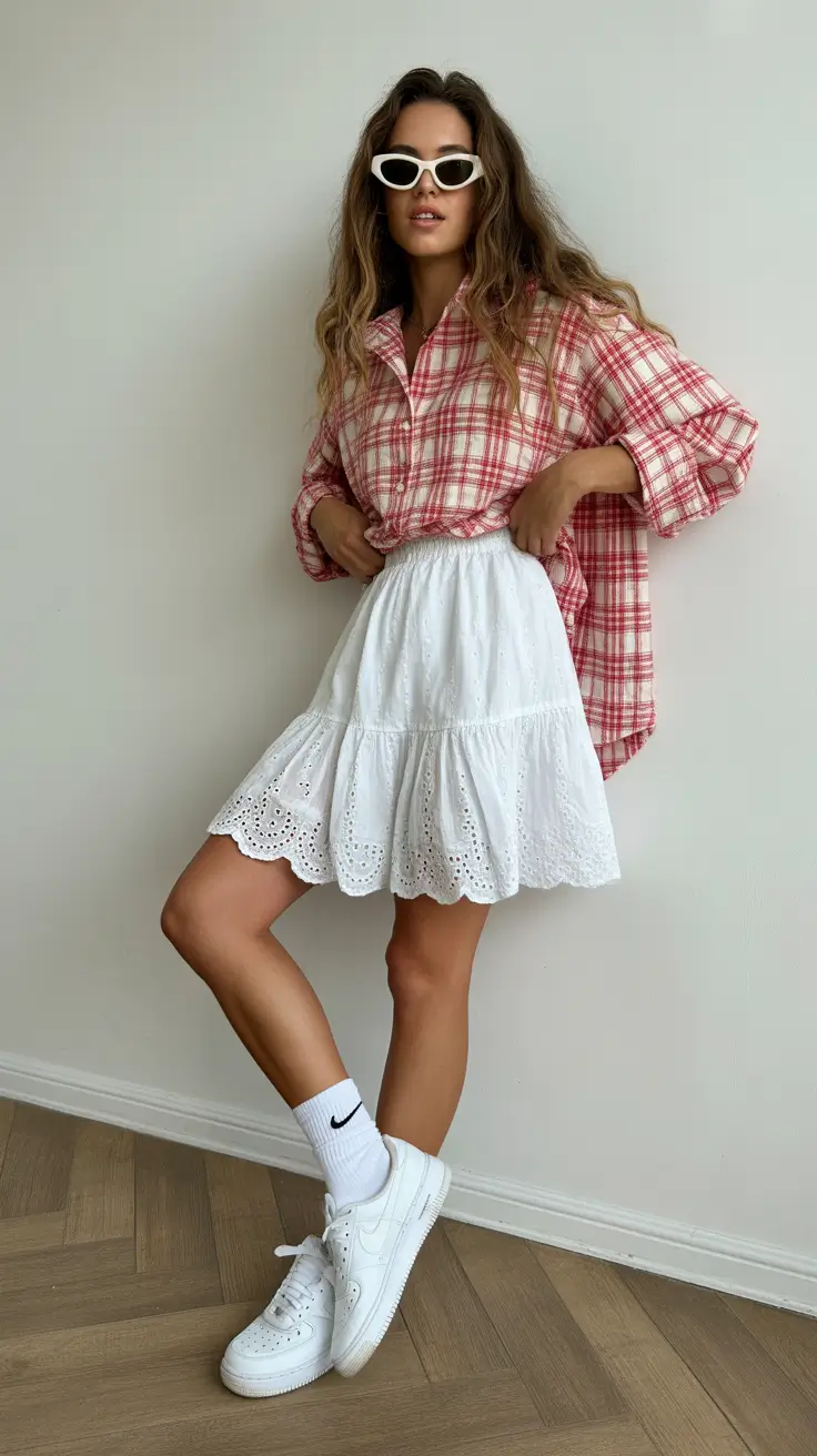 best spring skirt outfits 2026 Fresh Whites and Playful Plaids