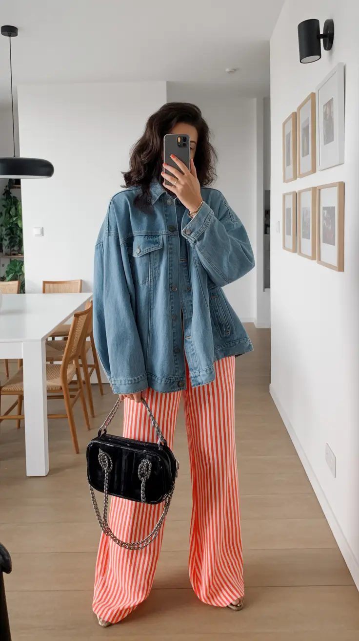cute casual spring outfits 2026 Bold Stripes & Denim Ease