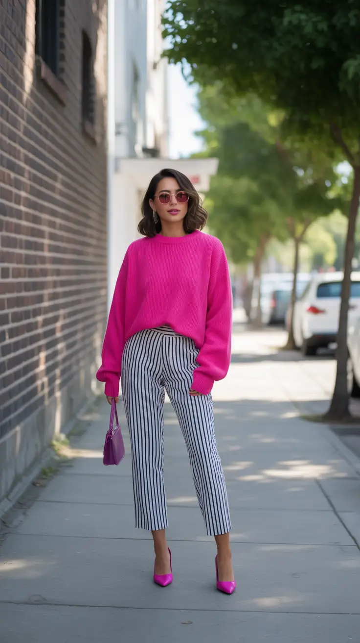 cute casual spring outfits 2026 Pink Pop & Stripe Play