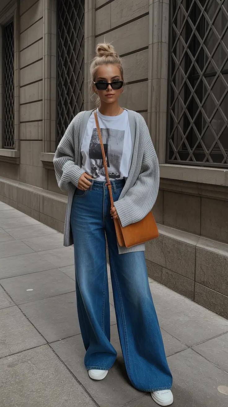 cute casual spring outfits 2026 Soft Layers & Wide-Leg Denim Comfort