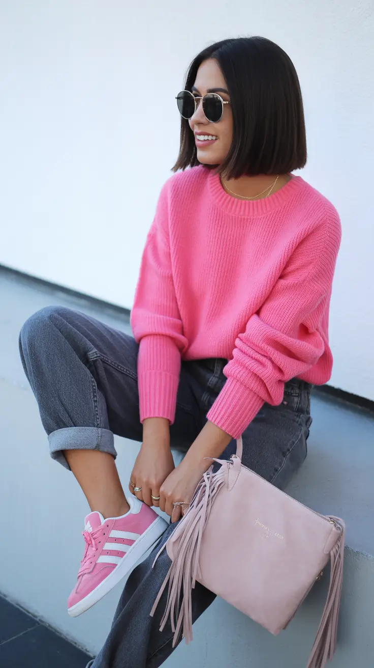 cute casual spring outfits 2026 Pink Streetwear Sweetness
