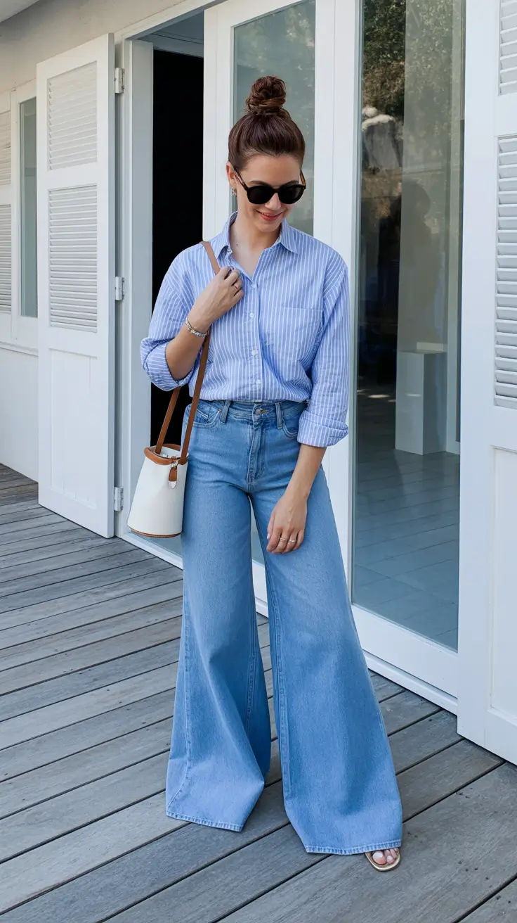 cute casual spring outfits 2026 Breezy Blues & Wide-Leg Ease
