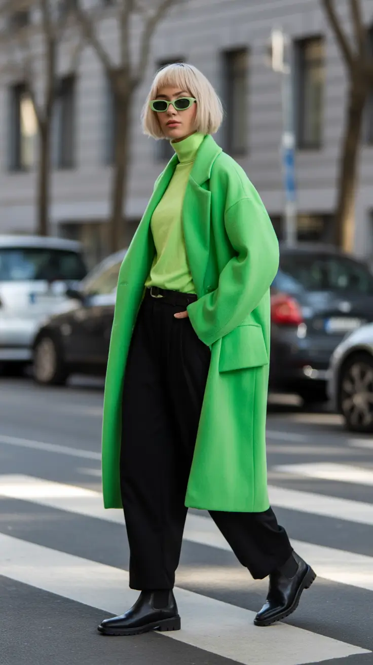 early spring outfits 2026 Electric Green Street Style Confidence