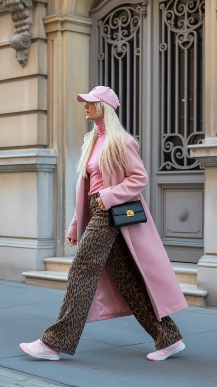 early spring outfits 2026 Pink Monochrome Meets Leopard Attitude