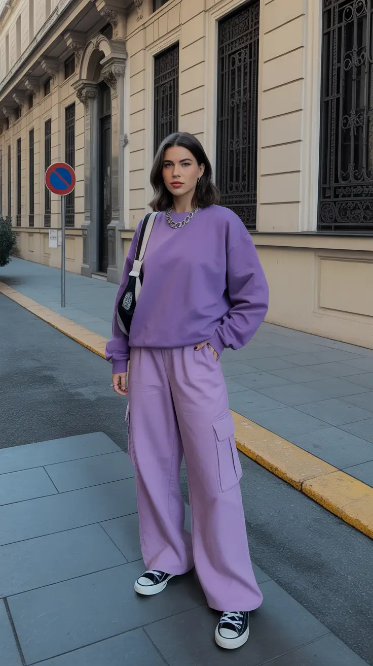 early spring outfits 2026 Lavender Cargo Ease & Weekend Comfort