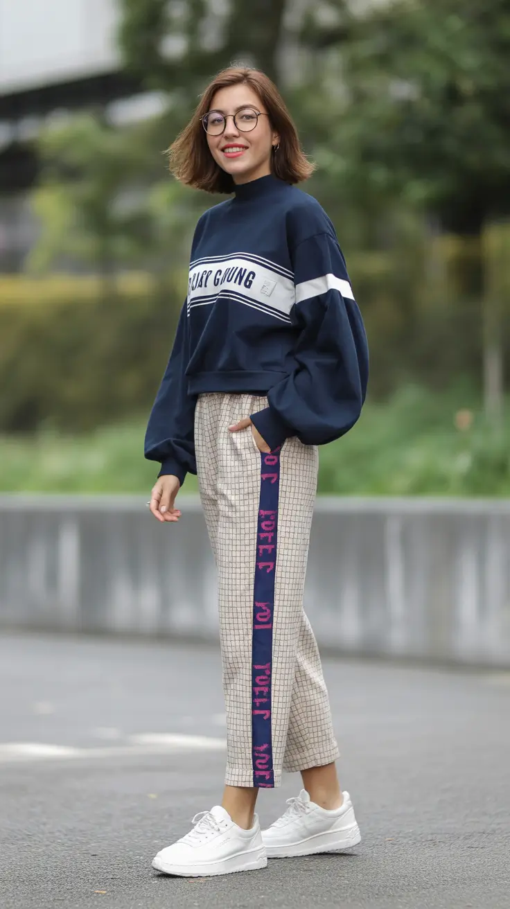 early spring outfits 2026 Navy Sport Luxe With Patterned Precision