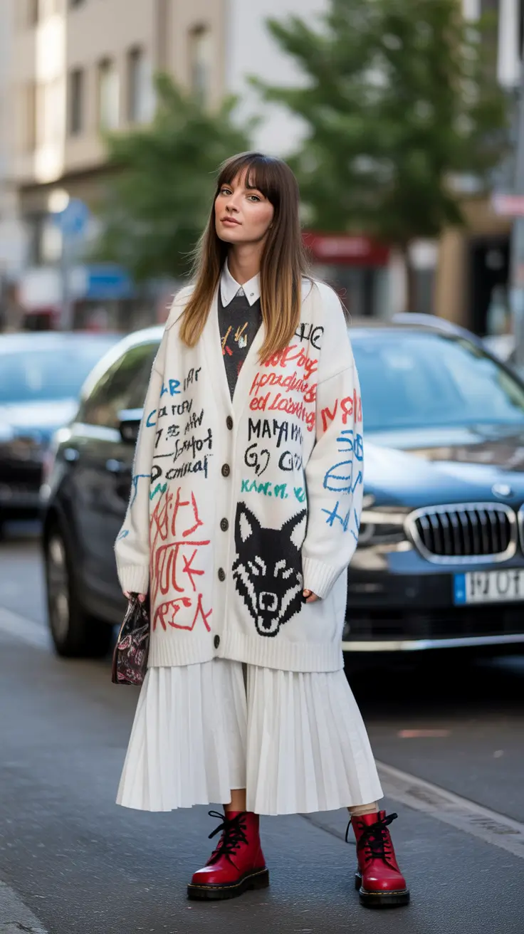 early spring outfits 2026 Street-Art Knit & Winter-White Movement