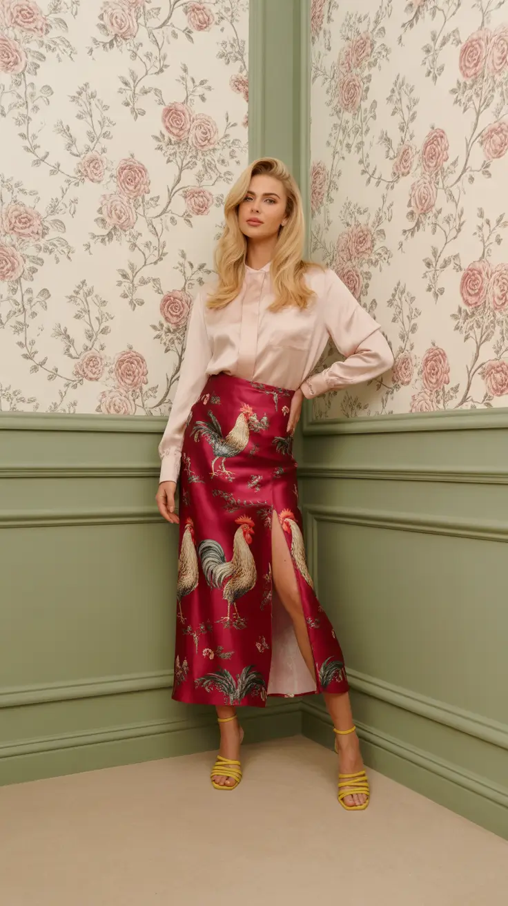 early spring outfits 2026 Silky Reds & Artistic Prints