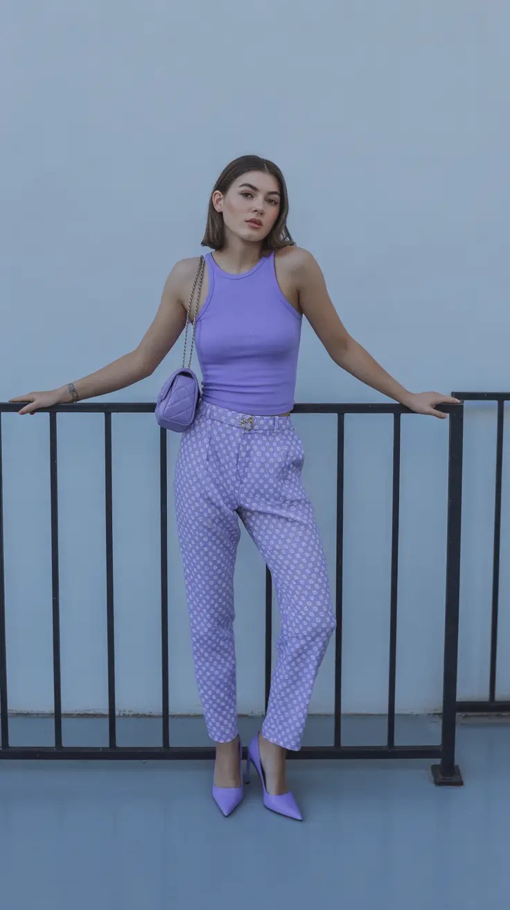 early spring outfits 2026 Monochrome Lilac With a Sharp Twist