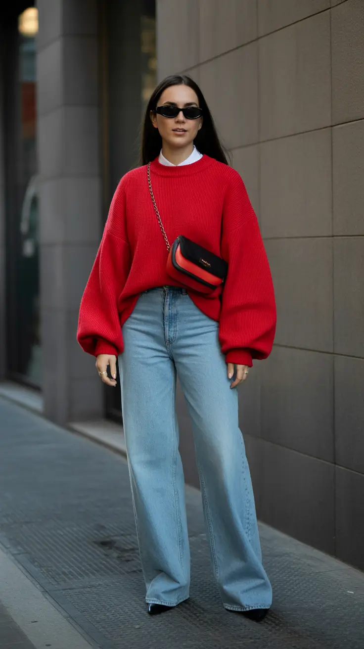 Every Day Spring Outfits 2026 Vibrant Red Knit and Denim for Confident Spring Street Style