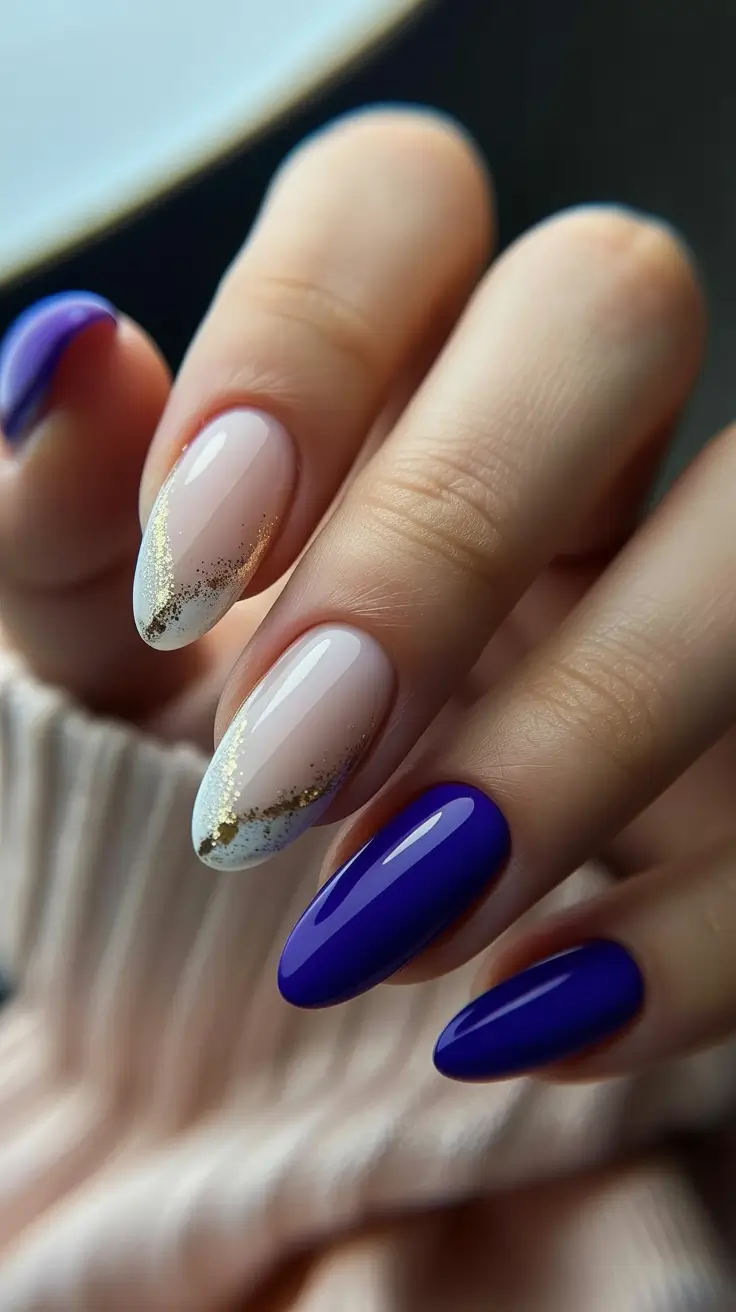 February nails designs 2026 Violet Almond Elegance Glitter Dust Tips