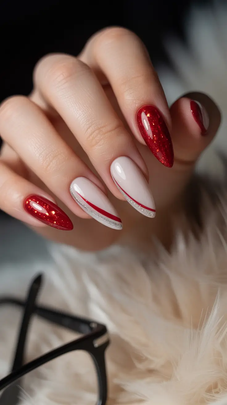 February nails designs 2026 Classy Red Almond Minimal Line Art