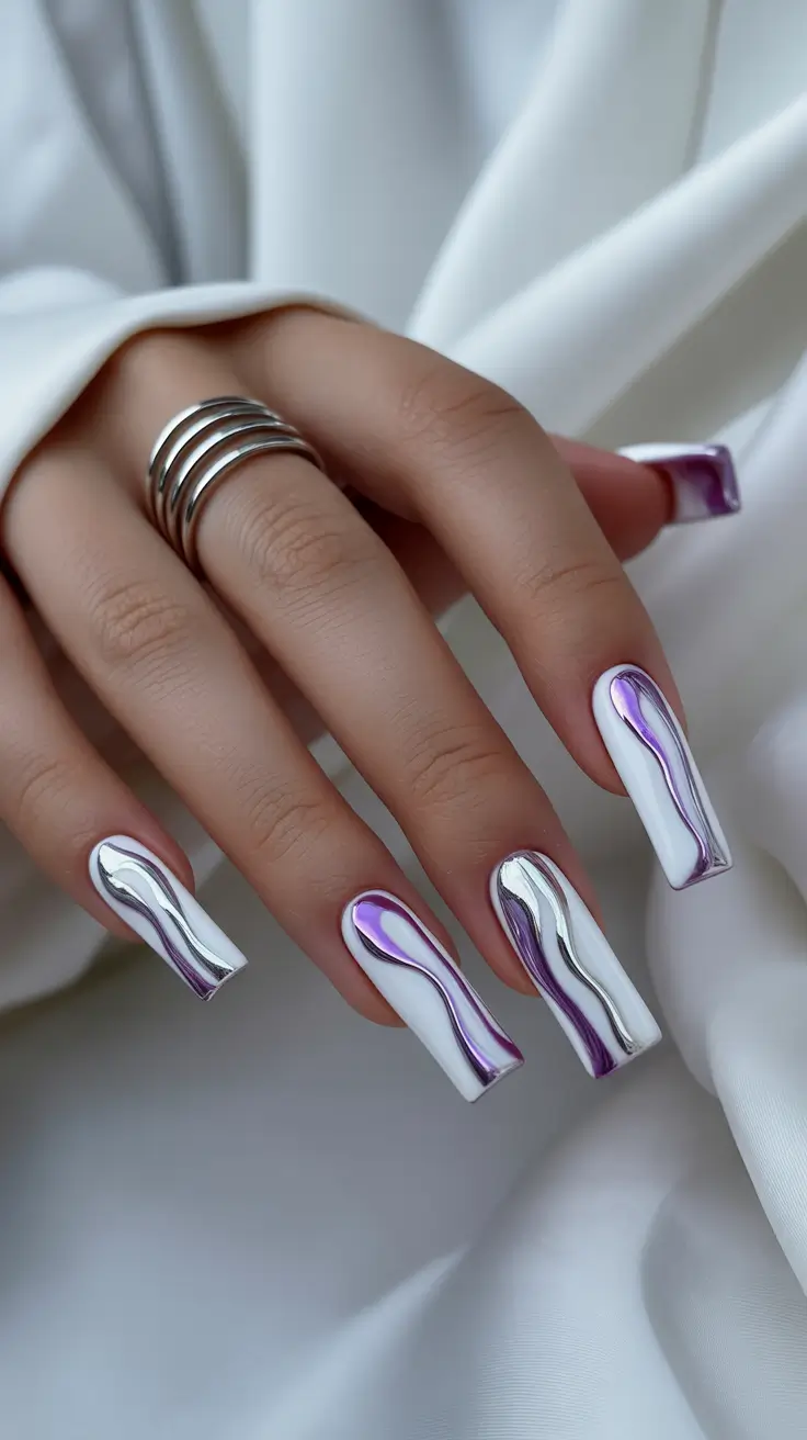 February nails designs 2026 Chrome Sculpted Waves